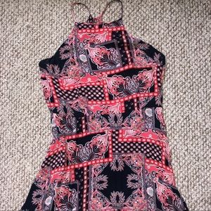 Red and navy paisley dress